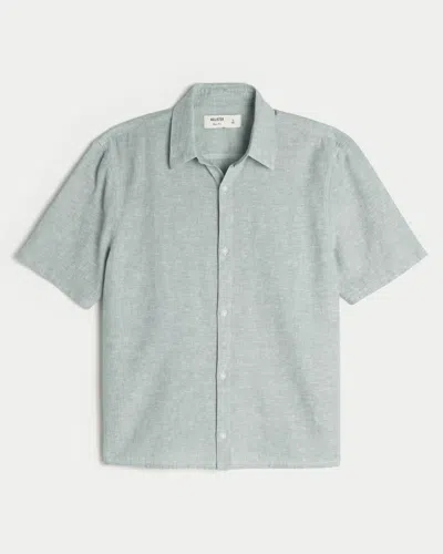Hollister Boxy Short-sleeve Linen-blend Shirt In Blue