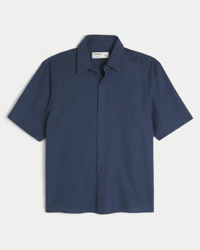 Boxy Short-sleeve Linen-blend Shirt In Blue from Hollister