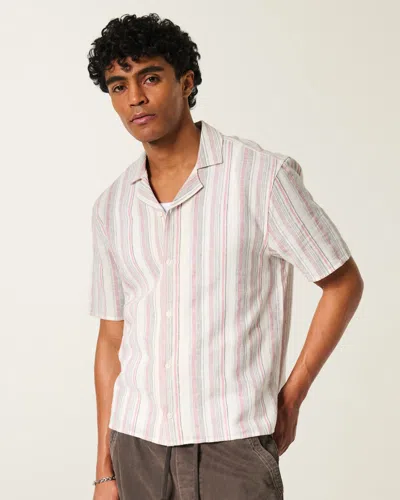 Hollister Boxy Short-sleeve Linen-blend Shirt In White
