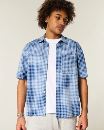 Hollister Boxy Short-sleeve Pocket Shirt In Blue