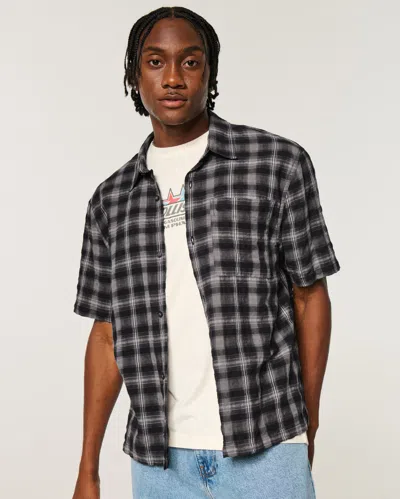 Hollister Boxy Short-sleeve Button-through Shirt In Black