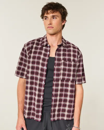 Hollister Boxy Short-sleeve Button-through Shirt In Brown