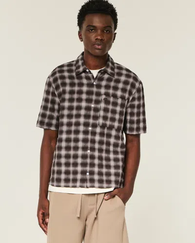 Hollister Boxy Short-sleeve Button-through Shirt In Brown