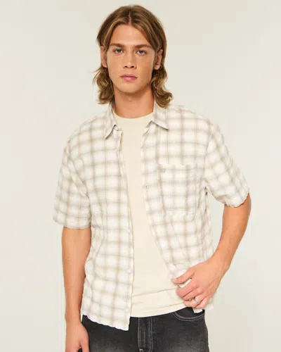 Hollister Boxy Short-sleeve Button-through Shirt In White