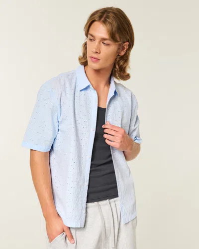 Hollister Boxy Short-sleeve Eyelet Button-through Shirt In Blue