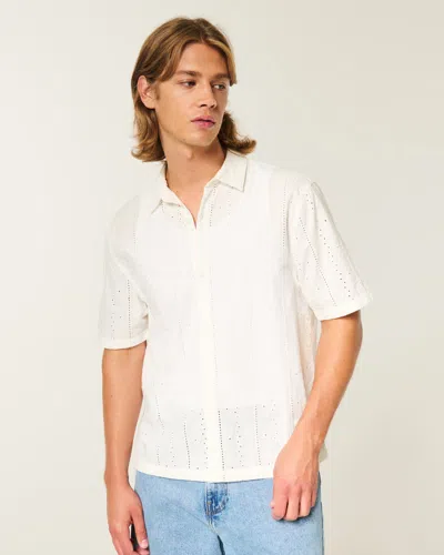 Hollister Boxy Short-sleeve Eyelet Button-through Shirt In White