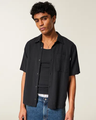 Hollister Boxy Short-sleeve Seersucker Shirt In Black