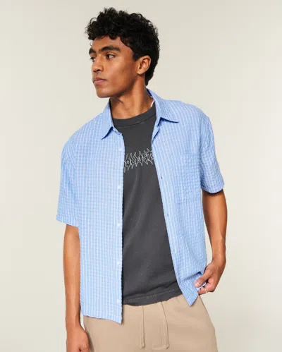 Hollister Boxy Short-sleeve Seersucker Shirt In Blue