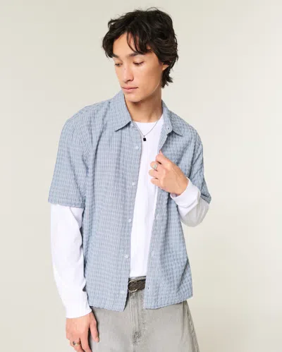 Hollister Boxy Short-sleeve Seersucker Shirt In Blue