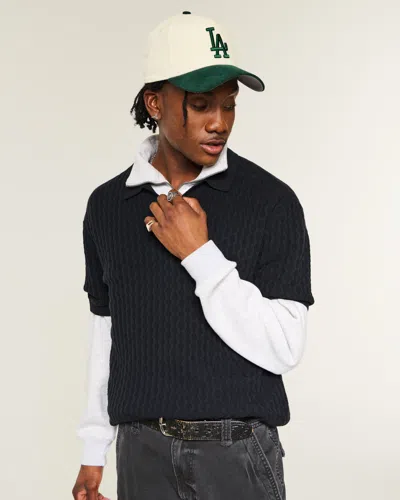 Hollister Boxy Short-sleeve Sweater Polo In Black