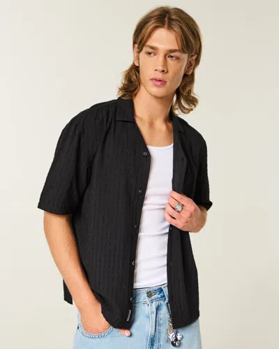 Hollister Boxy Short-sleeve Textural Cotton Shirt In Black