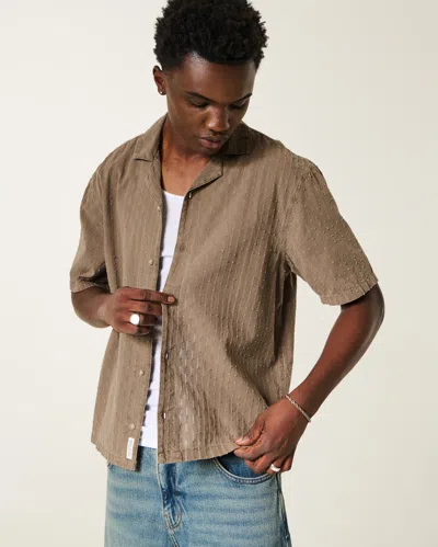 Hollister Boxy Short-sleeve Textural Cotton Shirt In Brown