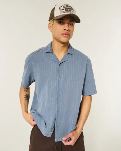 Hollister Boxy Short-sleeve Textural Cotton Shirt In Blue