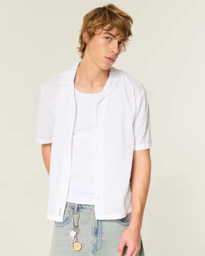 Hollister Boxy Short-sleeve Textural Cotton Shirt In White