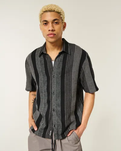 Hollister Boxy Short-sleeve Textural Stripe Shirt In Black