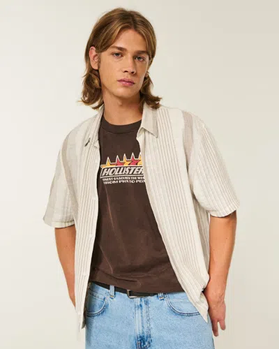 Hollister Boxy Short-sleeve Textural Stripe Shirt In Neutral