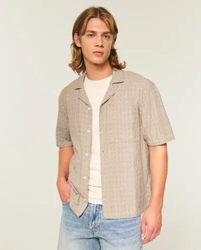 Hollister Boxy Short-sleeve Textured Button-through Shirt In Brown