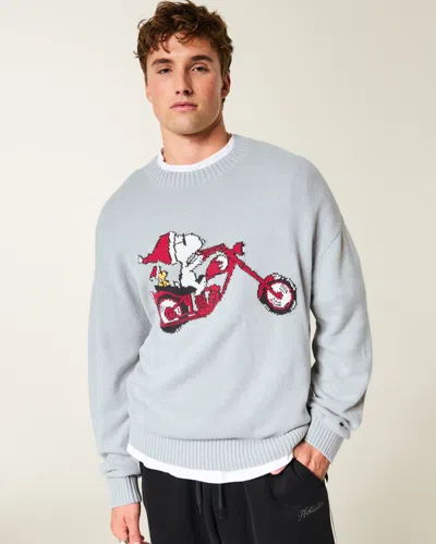 Hollister Boxy Snoopy Graphic Crew Sweater In Blue