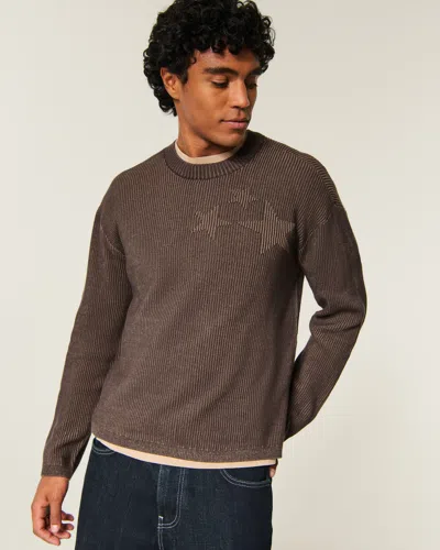 Hollister Boxy Star Graphic Crew Sweater In Brown