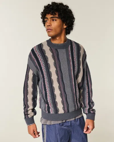 Hollister Boxy Striped Crew Sweater In Gray