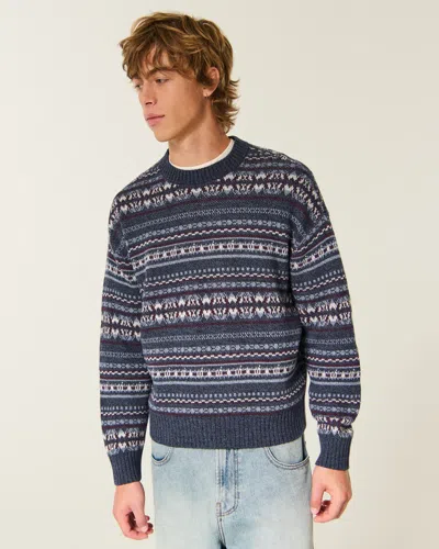 Hollister Boxy Striped Crew Sweater In Blue