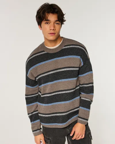 Hollister Boxy Striped Crew Sweater In Black