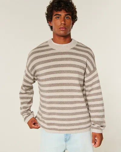 Hollister Boxy Striped Crew Sweater In Neutral