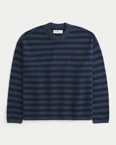Hollister Boxy Striped Crew Sweater In Blue