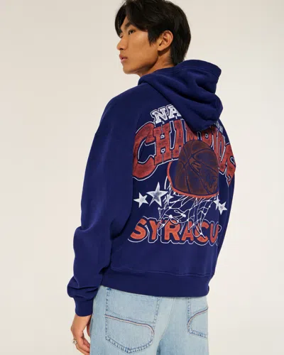 Hollister Boxy Syracuse University Orange Graphic Hoodie In Blue