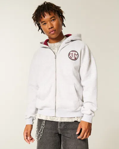 Hollister Boxy Texas A&m University Aggies Graphic Zip-up Hoodie In White