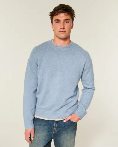 Hollister Boxy Textural Crew Sweater In Blue