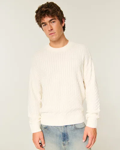 Hollister Boxy Textural Logo Crew Sweater In Neutral
