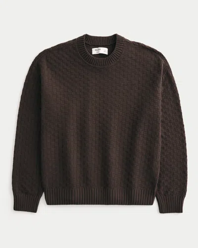 Hollister Boxy Textural Logo Crew Sweater In Brown