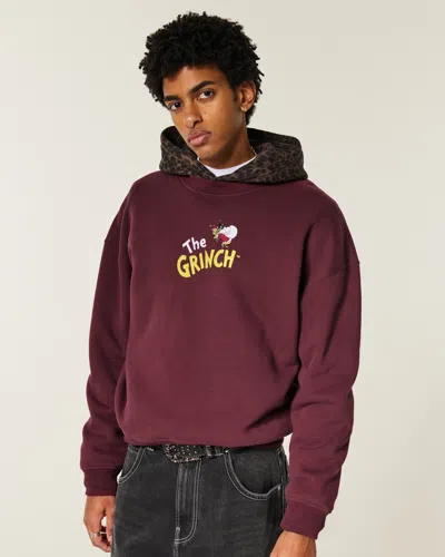 Hollister Boxy The Grinch Graphic Crew Sweatshirt In Burgundy