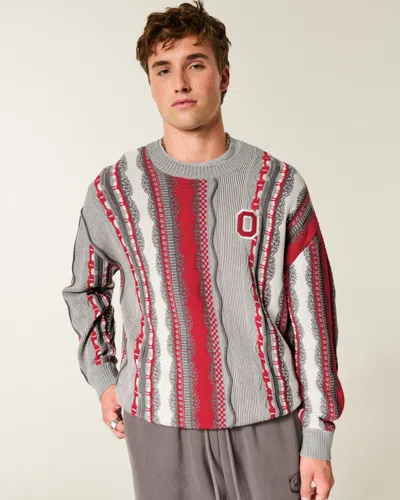 Hollister Boxy The Ohio State University Buckeyes Graphic Crew Sweater In Gray