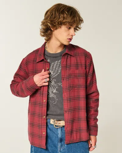 Hollister Boxy Thermal-lined Flannel Shirt In Brown