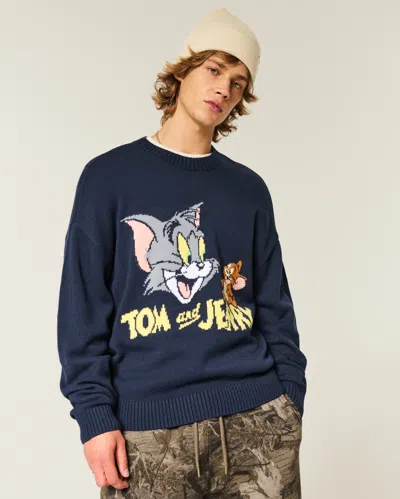 Hollister Boxy Tom And Jerry Graphic Crew Sweater In Blue