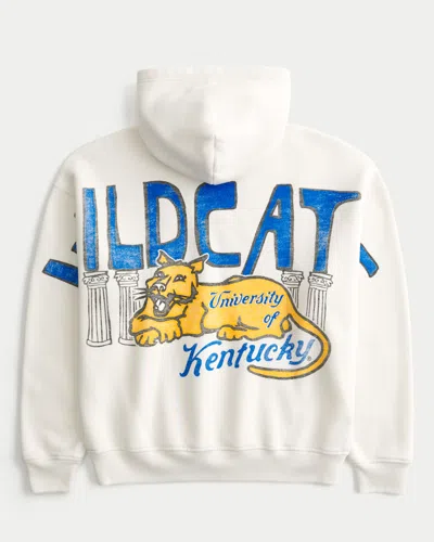 Hollister Boxy University Of Kentucky Wildcats Graphic Hoodie In White