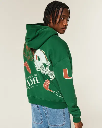 Hollister Boxy University Of Miami Hurricanes Graphic Hoodie In Green