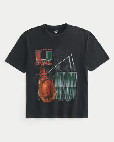 Hollister Boxy University Of Miami Hurricanes Graphic Tee In Black