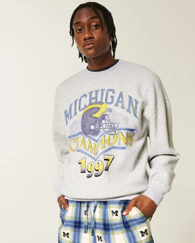 Hollister Boxy University Of Michigan Wolverines Graphic Crew Sweatshirt In Gray