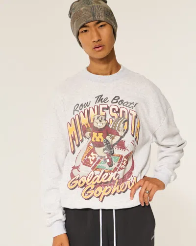 Hollister Boxy University Of Minnesota Golden Gophers Graphic Crew Sweatshirt In White