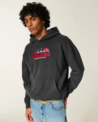 Hollister Boxy University Of Southern California Trojans Graphic Hoodie In Gray