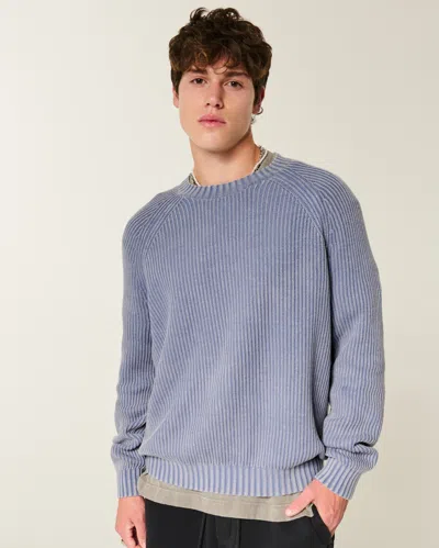 Hollister Boxy Washed Crew Sweater In Blue