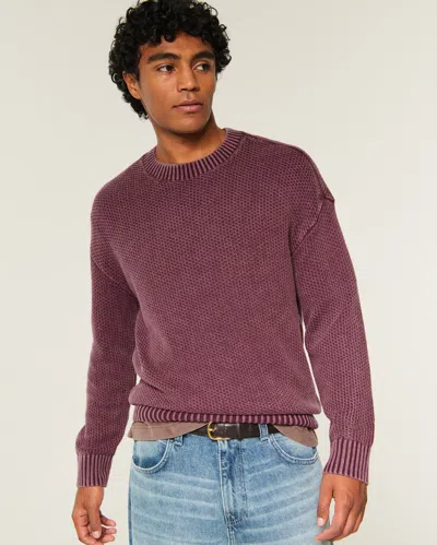 Hollister Boxy Washed Seedstitch Crew Sweater In Pink