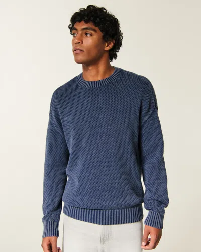Hollister Boxy Washed Seedstitch Crew Sweater In Blue