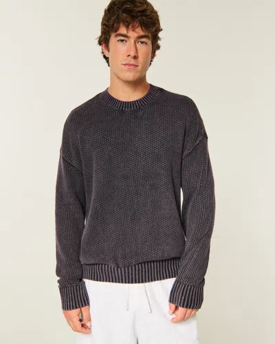 Hollister Boxy Washed Waffle Crew Sweater In Gray