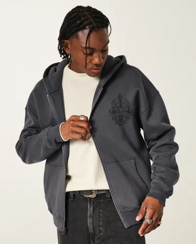 Hollister Boxy Zip-up Angel Wings Graphic Hoodie In Blue