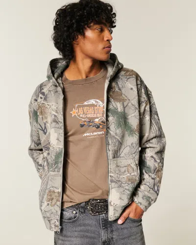 Hollister Boxy Zip-up Camo Hoodie In Multi