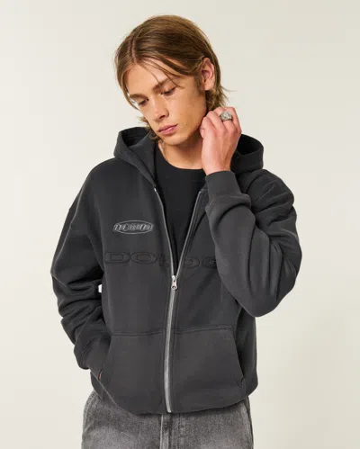 Hollister Boxy Zip-up Dodge Demon Graphic Hoodie In Black
